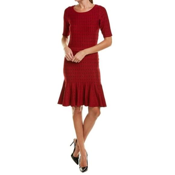 Taylor Short Sleeves Red & Black Dot Knit Sweater Dress Size Medium (M) - Picture 1 of 9